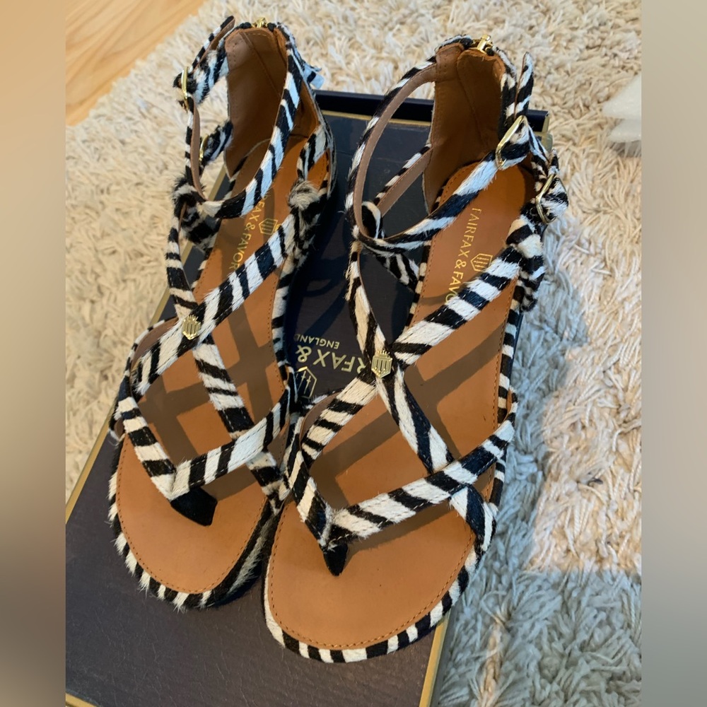 Fairfax and Favor zebra Brancaster sandals BNIB US8 (labeled US7 but fit US8)